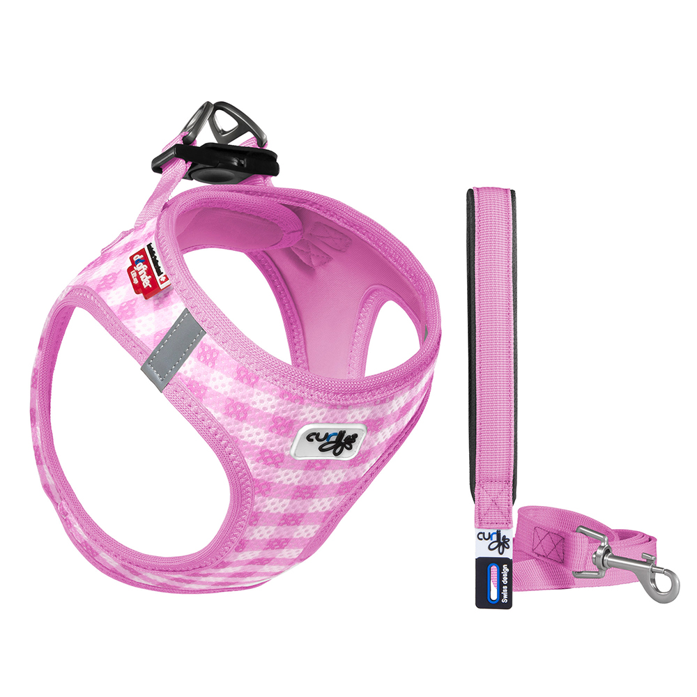 Curli Vest Tuigje Air-Mesh & Basic Lijn 2XS Roze geruit