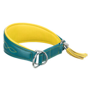 Trixie Active Comfort Halsband voor Windhonden, Petrol/Geel Maat S-M 33-42cm B60mm