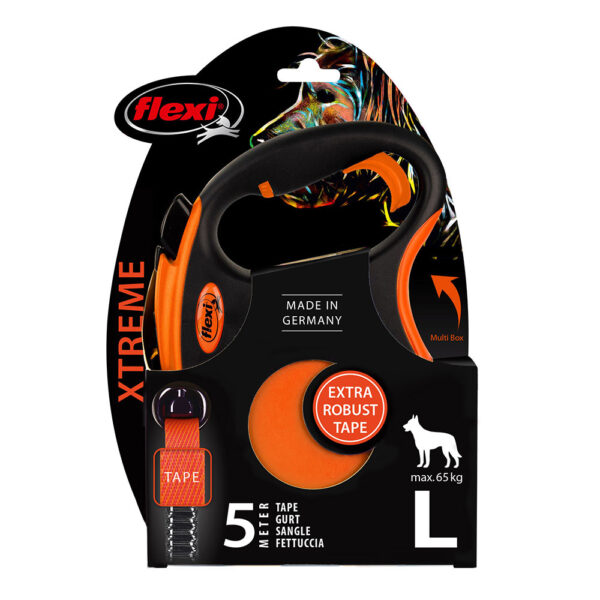 flexi Xtreme riemriem oranje, 5 mtr - L: tot 65 kg